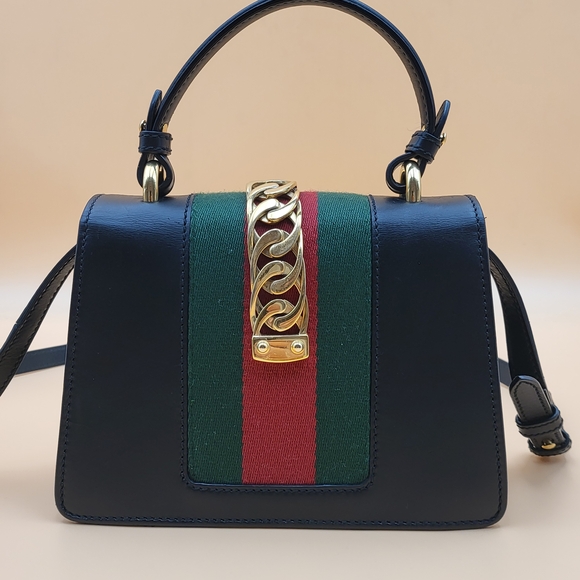 GUCCI Mini Sylvie Sherry Top Handle Crossbody Leather Bag..Authentic w/COA.. - Picture 3 of 16
